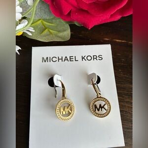 Michael Kors Gold-Tone MK Crystal Drop Earrings